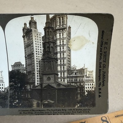 Stereo Card Antique Greatest of Sky-scrapers NYC New York Downtown H C White
