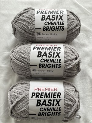 PREMIER BASIX CHENILLE BRIGHTS YARN LOT OF 3 SKEINS GRAY FOG