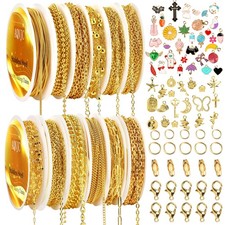 Gold Chain for Jewelry Making, 98 Feet 12 Rolls Jewelry Chains with Gold Charms