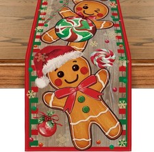 Gingerbread Candy Cane Christmas Table Runner 13x72 Inch Winter Decor