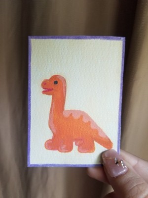 aceo original abstract 2.5x3.5 art card signed, Original Dinosaur ACEO OOAK, ATC