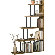HOMCOM 5-Tier Ladder Shelf Display Plant Stand Home Ladder Rustic Brown