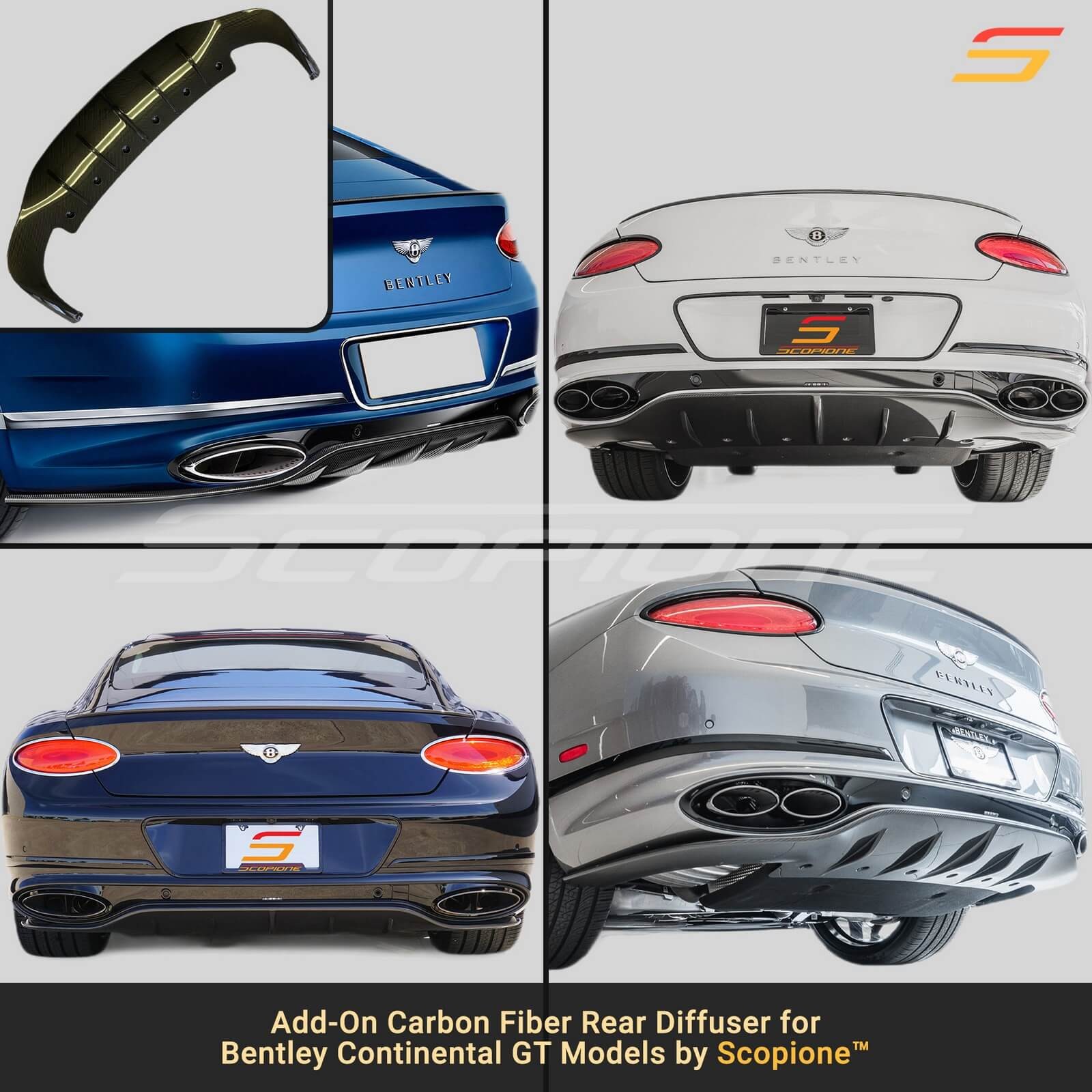 Scopione Carbon Fiber Rear Bumper Diffuser for Bentley 19-24 Continental GT GTC