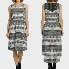 Studio 253 Womens Large Dress Black White Sleeveless Hi Low