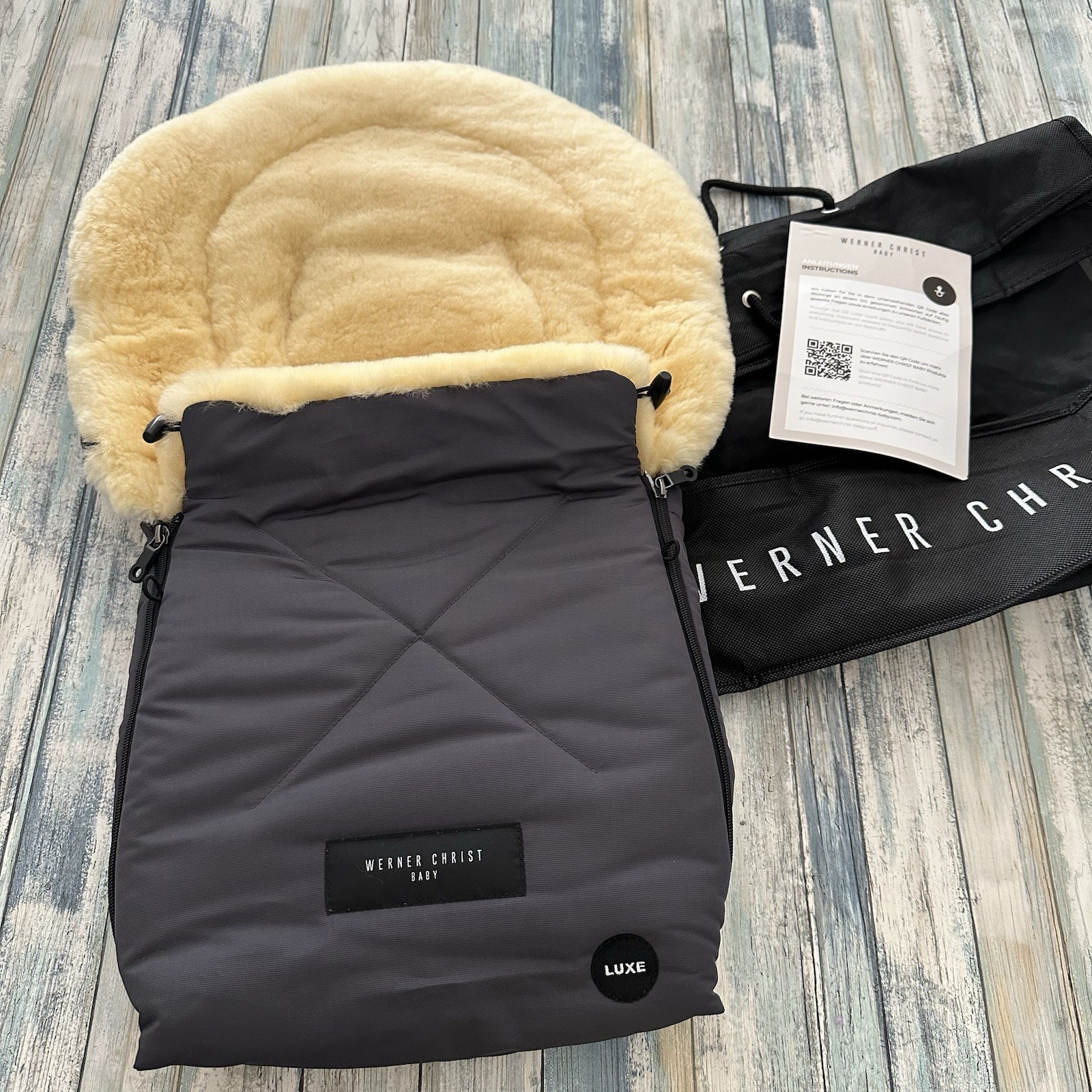Werner Christ Baby Winter Footmuff OSLO Carrycot Sheepskin LUXE Line STONE SPORT