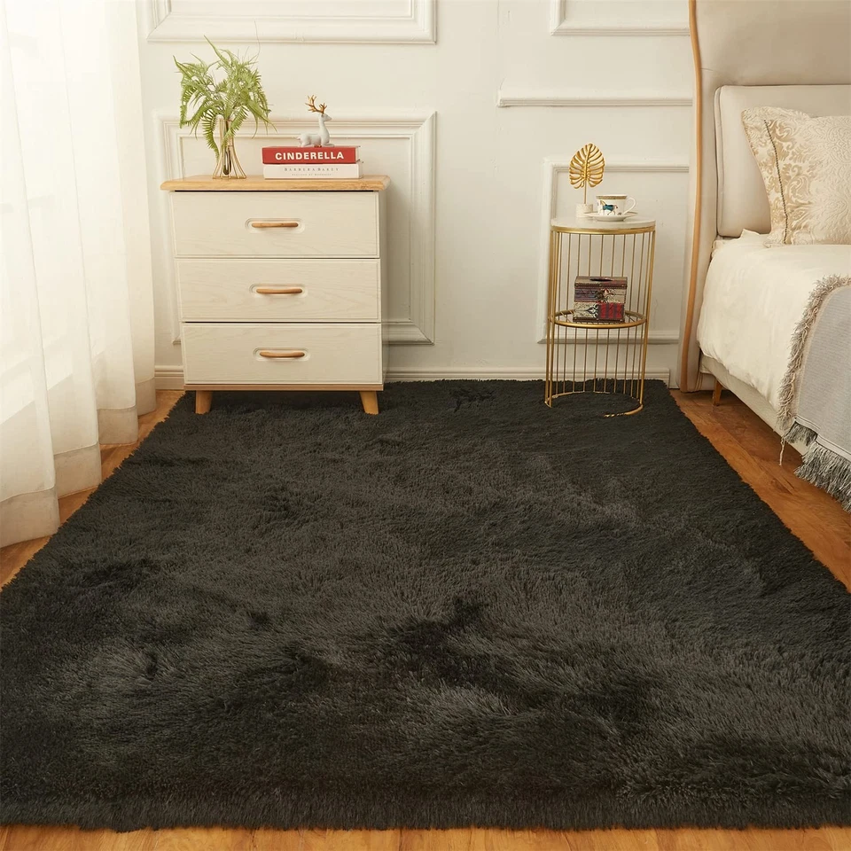 Shag Area Rugs for Living Room, 8X10 Black Large Fluffy Clearance Rug Throw B... - Image 3 of 4