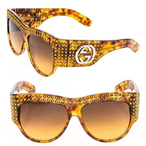 GUCCI AUTHENTIC HOLLYWOOD FOREVER 0144 Brown Gold Crystal Sunglasses GG0144S 003 - Picture 5 of 9
