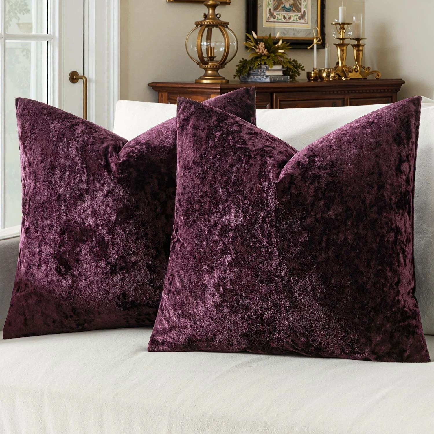 Velvet Throw Pillow Covers Set of 2 Soft Neutral Decorative Pillow Cases