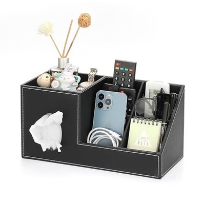 Sumnacon Tissue Box Cover, Square PU Tissue Box Organizer, Leather Tissue Black