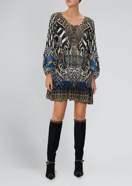 Camilla A Line Frill Dress Size L Knight Of The Wild Short Silk Blouson Sleeve