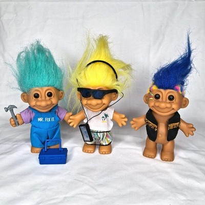 Russ Trolls Mr Fix It 80's Walkman Indian Mohawk 5'' Troll Vintage Set LOT of 3