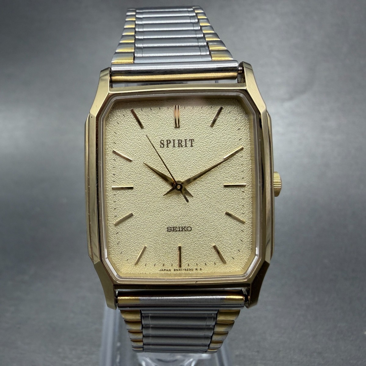 Seiko Spirit Tank Watch Men 26mm Champagne Dial Two Tone 8N41-5180