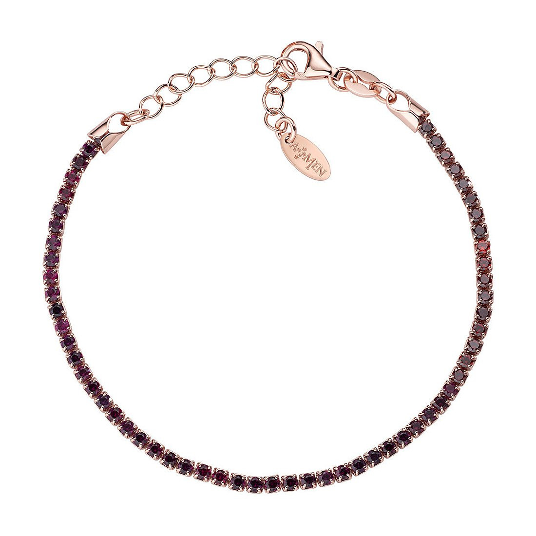 AMEN Womens Tennis Bracelet BTRRU16 925% Silver Gold Rose Red Stones