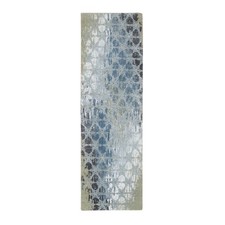 2'6"x8'3" Gray Hand Knotted Wool and Silk THE HONEYCOMB Design Runner Rug R65027