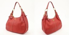 PRADA Logo Shoulder Bag Hand Bag Red Leather Auth Used