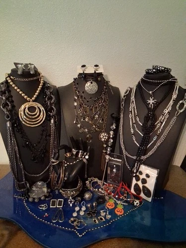 55+ Pc Vtg-Now Black Goth Bling Boho Retro Estate Costume Jewelry 3# LT36