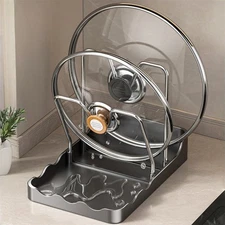 Pot Lid Holder and Spoon Rest for Kitchen Countertop Space Optimization