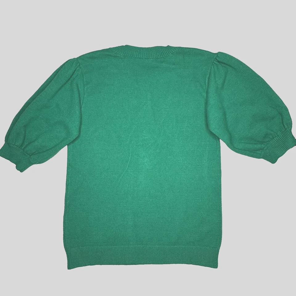 Suéter Moth para mujer XL verde manga abullonada manga corta cuello redondo tejido pulóver top Foto 4 de 4