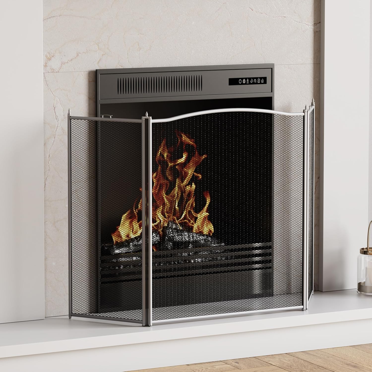Fire Vida Denton Fire Screen 3 Panel Pewter Guard Cover Spark Shield Protector