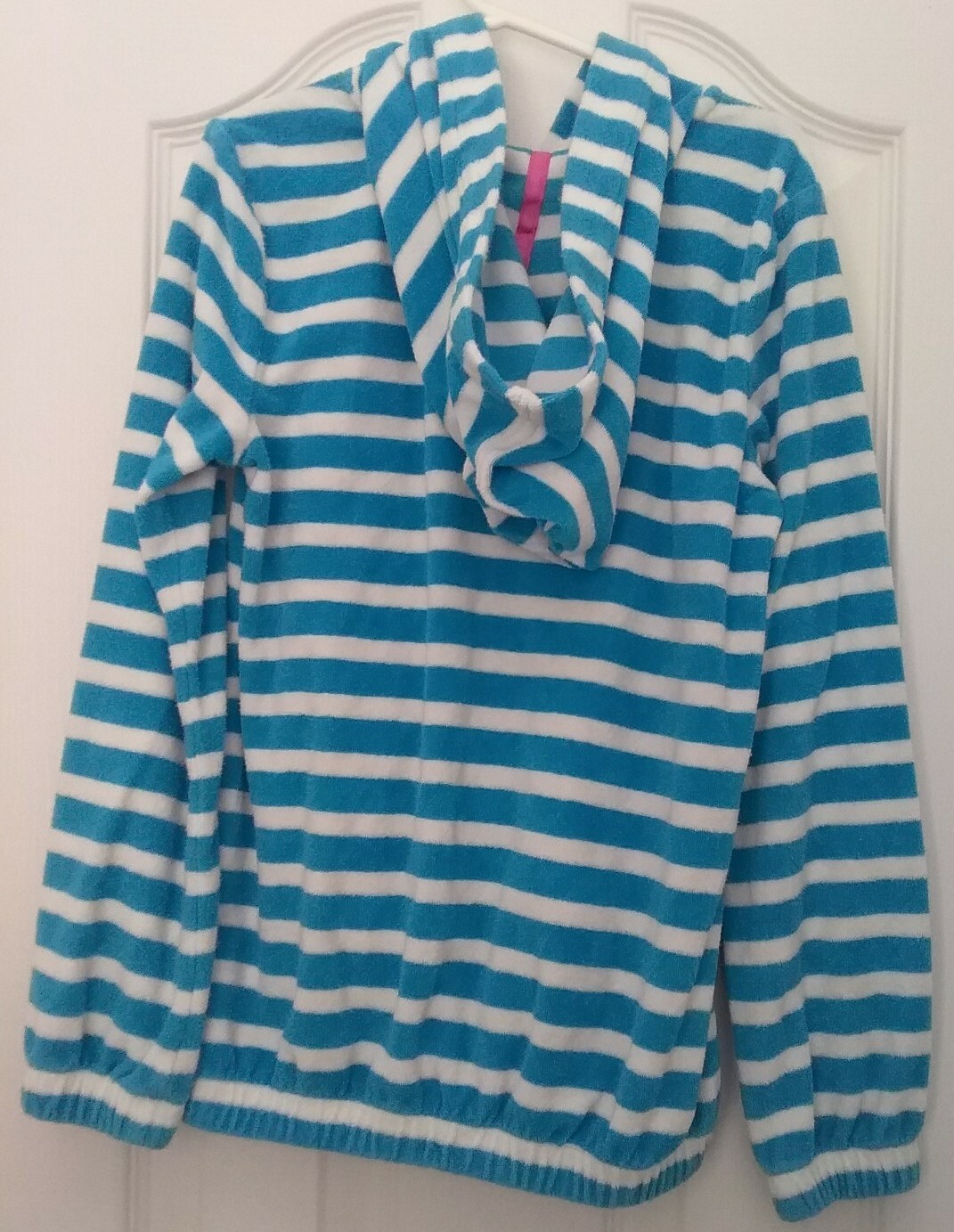 Giacca Terry Ralph Lauren L S Big Pony blu a righe con cappuccio e zip usata in ottime condizioni taglia 8 10 16