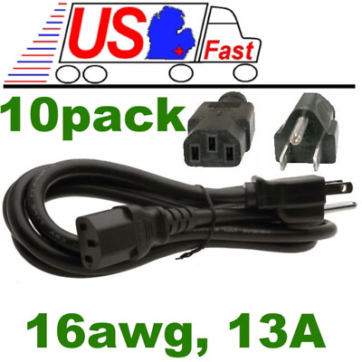 Lot10pack 6ft 16awg Heavy Duty Standard Power Cord/Cable PC/TV IEC320 C13 13A AC