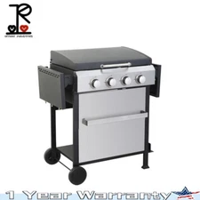 4-Burner Propane Gas BBQ Grill w/ Side Burner Output BBQ w/ SS Plancha 49200BTU