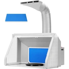 Dual Fans Portable Airbrush Paint Spray Booth Kit W/ 3 LED Lights Gray