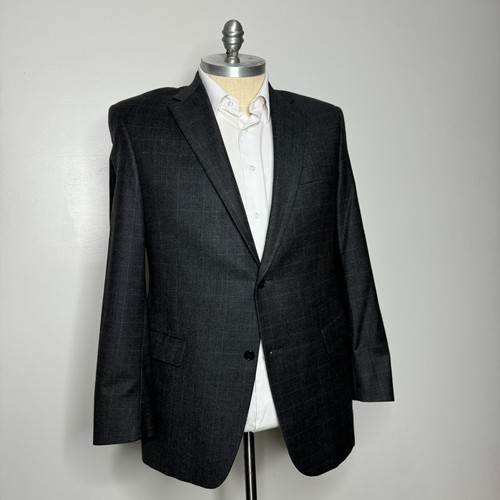 Hart Schaffner & Marx Sport Coat Blazer 44R Mens Brown Check Wool