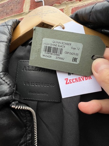 New All Saints Ladies QUINN leather puffer bomber Jacket UK12 US8 EU40 A52 - Picture 10 of 11