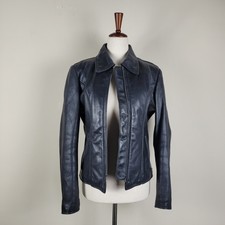 Esprit Jacket Womens 32 Black Leather Vintage Crop Biker Moto