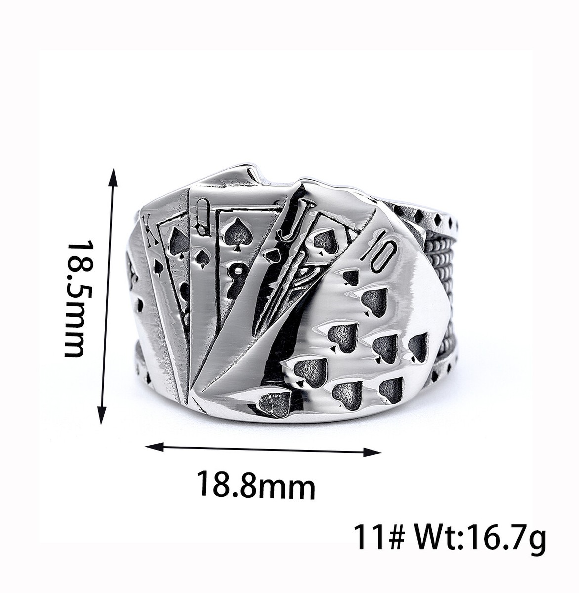 Anillo De Acero Inoxidable Con Motivo De Póquer Para Hombre - Estilo Motero/punk - Tallas Del 7 Al 15 - Color Plata