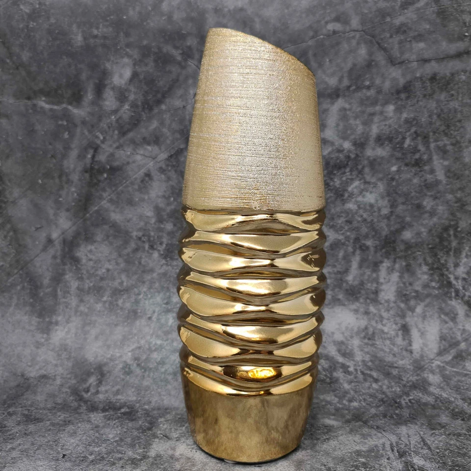 Moderne Dekovase Blumenvase Tischvase Vase aus Keramik gold 13x33 cm - Bild 3 von 4