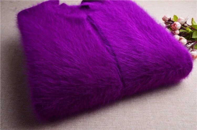 Mink cashmere mohair angora knit magical purple sweater long cardigan coat lux