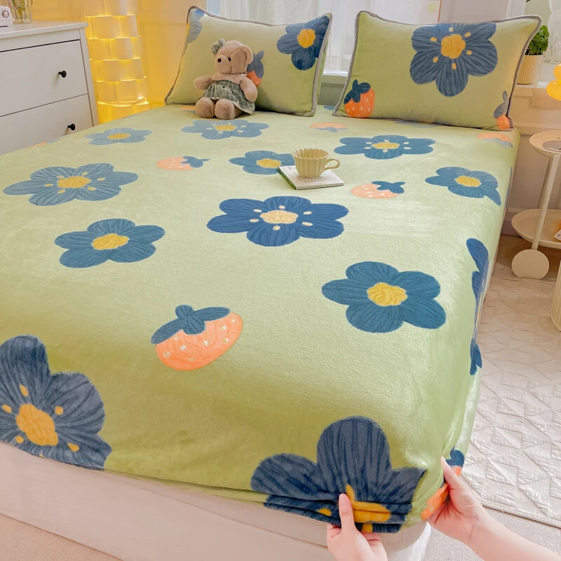 Mattress Protector Cover Winter Plush Warm Soft Elastic Fittted Sheet Bed Linen-image