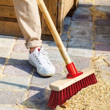 Stiff Broom Head 12 Inch Wooden Outdoor Yard Garden Patio Heavy Duty Brush