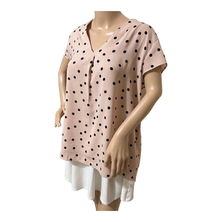 Halogen Nordstrom Womens Plus Top Blouse 1X Pink Black Polka Dot
