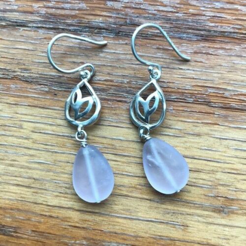 Silpada Sterling Silver Frosted Amethyst Leave Drop Earrings W2169 - Picture 1 of 12