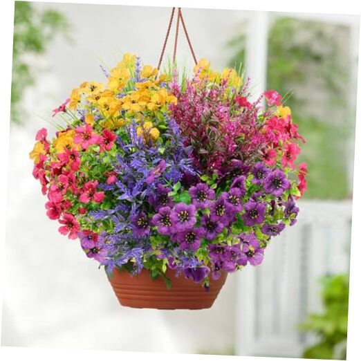 Outdoor Artificial Flowers UV Resistant,12Bundles Fake Faux Multicolor01