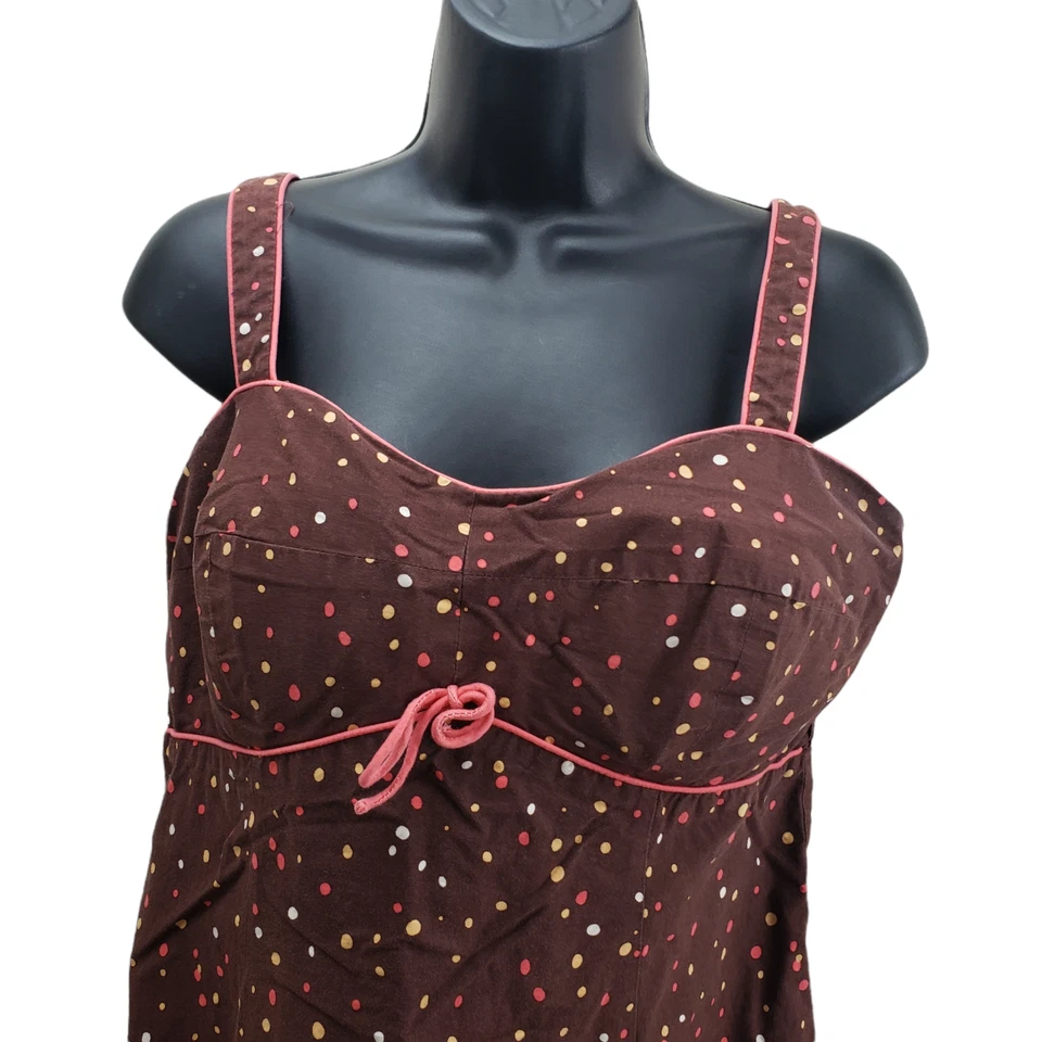 R&K Originals Women's Dress Sz 10 Brown Pink Polka Dot Sleeveless Cotton - Image 2 of 4