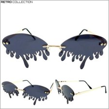 EXAGGERATED Retro PARTY Club Rave SUN GLASSES Teardrop Dripping Dark Black Lens