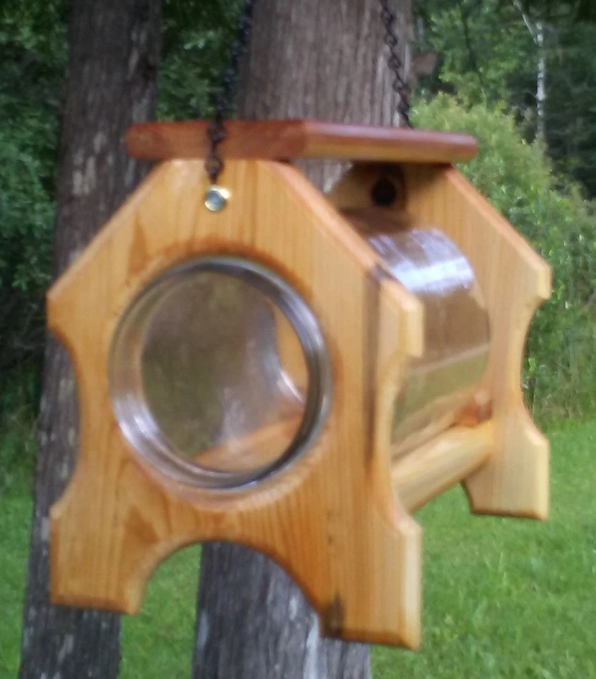 Alimentador de ardilla frasco de vidrio de galón colgante, madera de cedro cuadrado, TBNUP #1H Foto 2 de 4