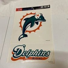MIAMI DOLPHINS CLASSIC LOGO LARGE WINDOW CLINGS REUSABL Gameday NFL Car Tailgate
