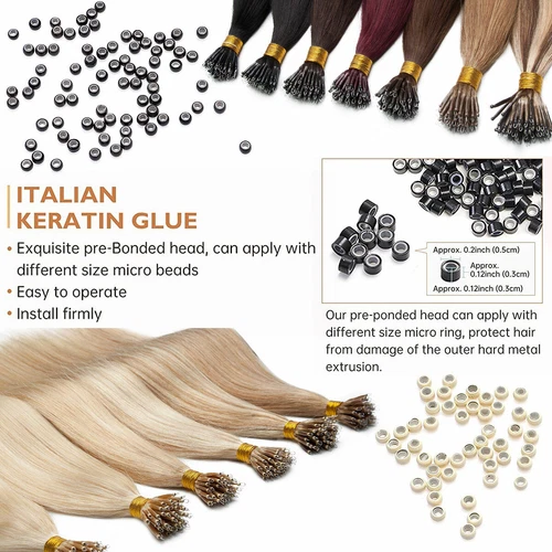 Extensiones de cabello con micro cuentas punta de anillo nano cabello humano Remy 20-30 pulgadas cabello largo real - Imagen 6 de 37