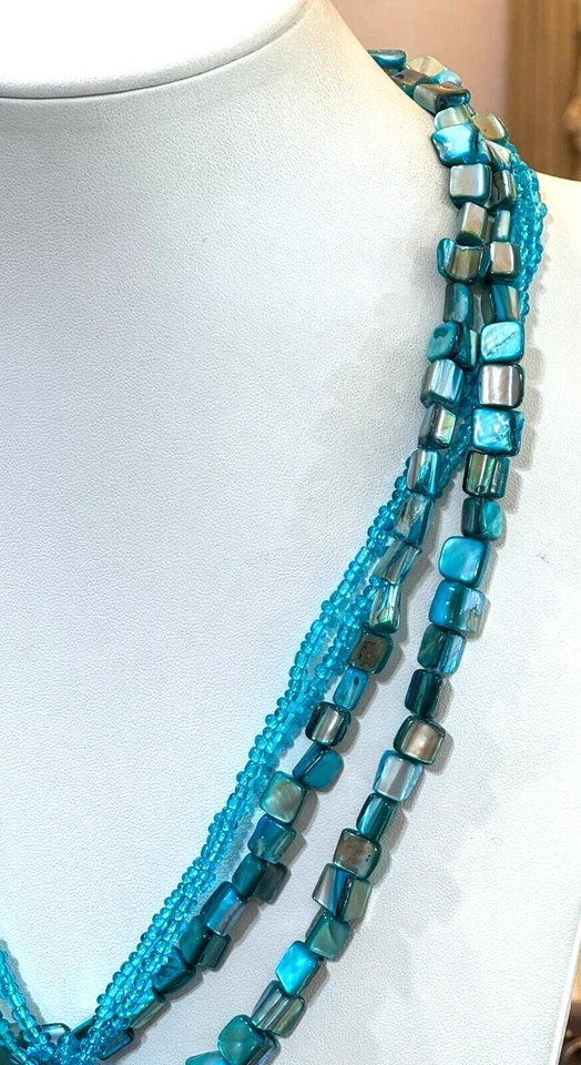 Collar Ajustable Multi Hilo Piezas Metal Tono Cobre Rebanada Azul Delgado Foto 3 de 4