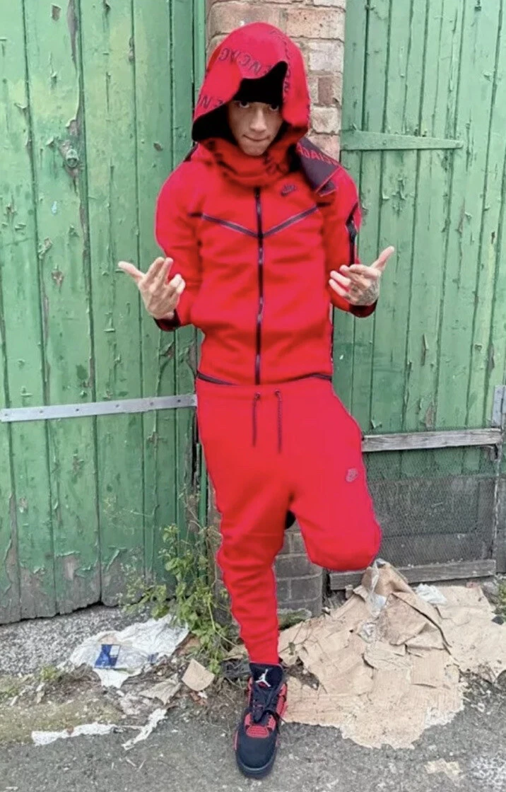 Nike Tech Fleece NSW Full Tracksuit Set Hoodie&Pants Central Cee Red  Extra Large