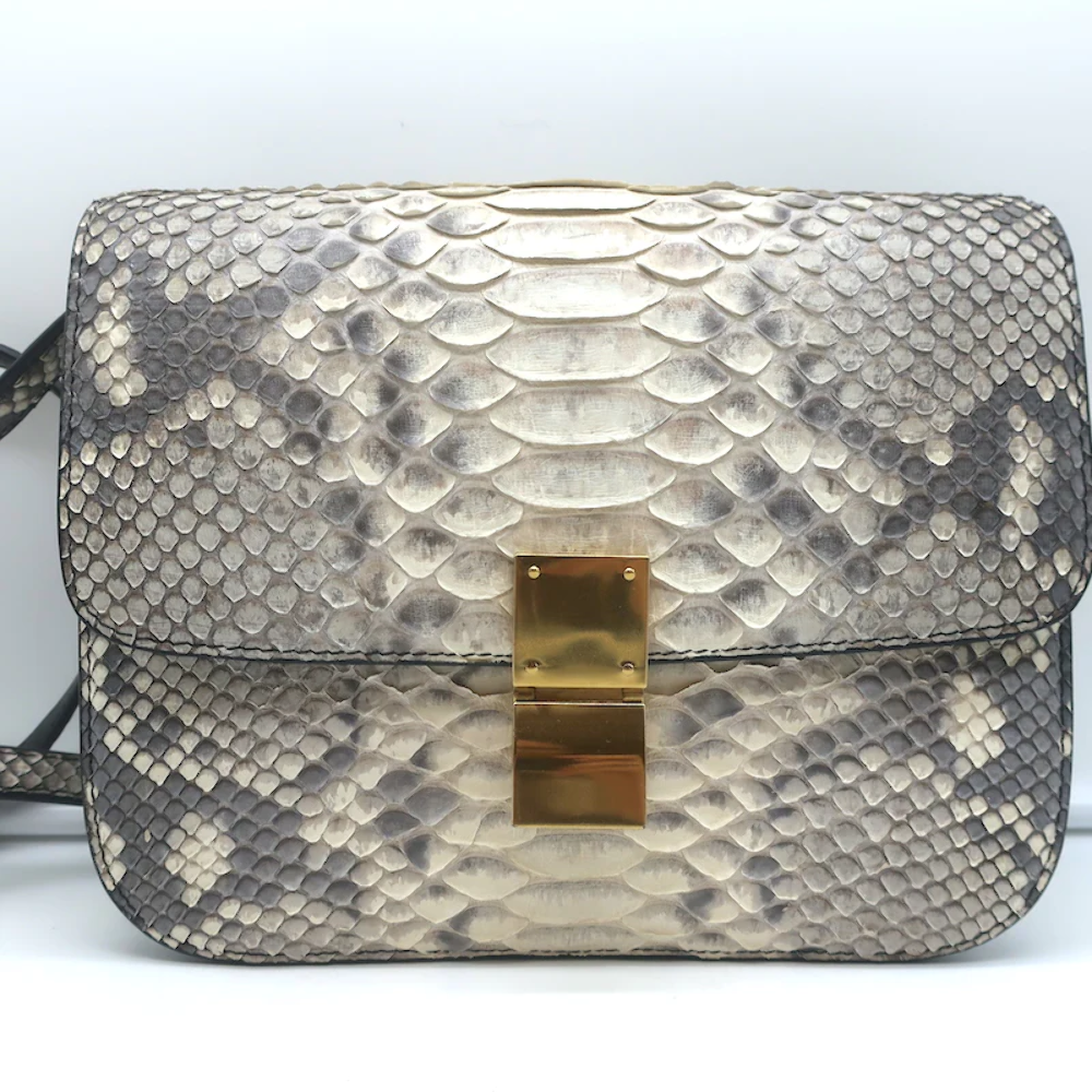 Celine Medium Classic Box Bag Gray/Cream Snakeskin Flap Bag | eBay