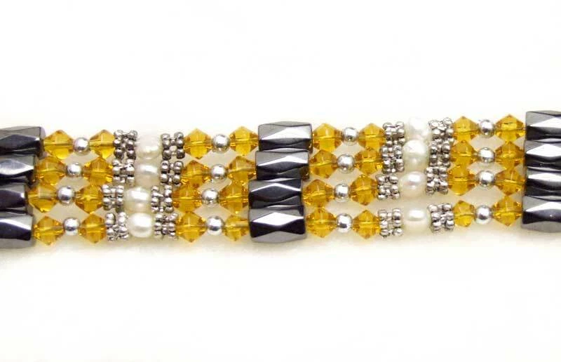 Pulsera magnética de cristal naranja para mujer de 5 mm de perlas blancas naturales 36"" Foto 4 de 4