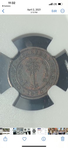 1870 Ceylon 1/4 Cent Proof NGC PF 63 BN Mint Error Double Struck Very Very Rare - Picture 4 of 6