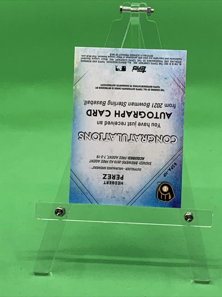 HEDBERT PEREZ AUTO 2021 Bowman Sterling Baseball On-Card Brewers - Image 4 of 4