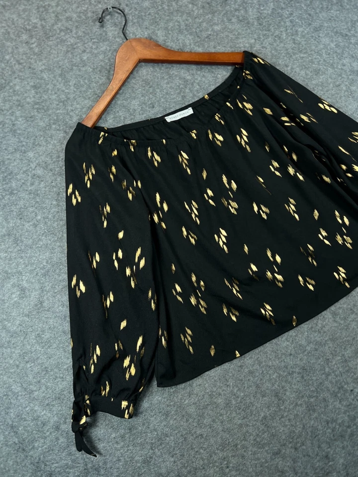 Camisa Honey Punch Para Mujer Mediana Negra Dorada Hombro Descubierto Top Blusa Media Manga Foto 2 de 4